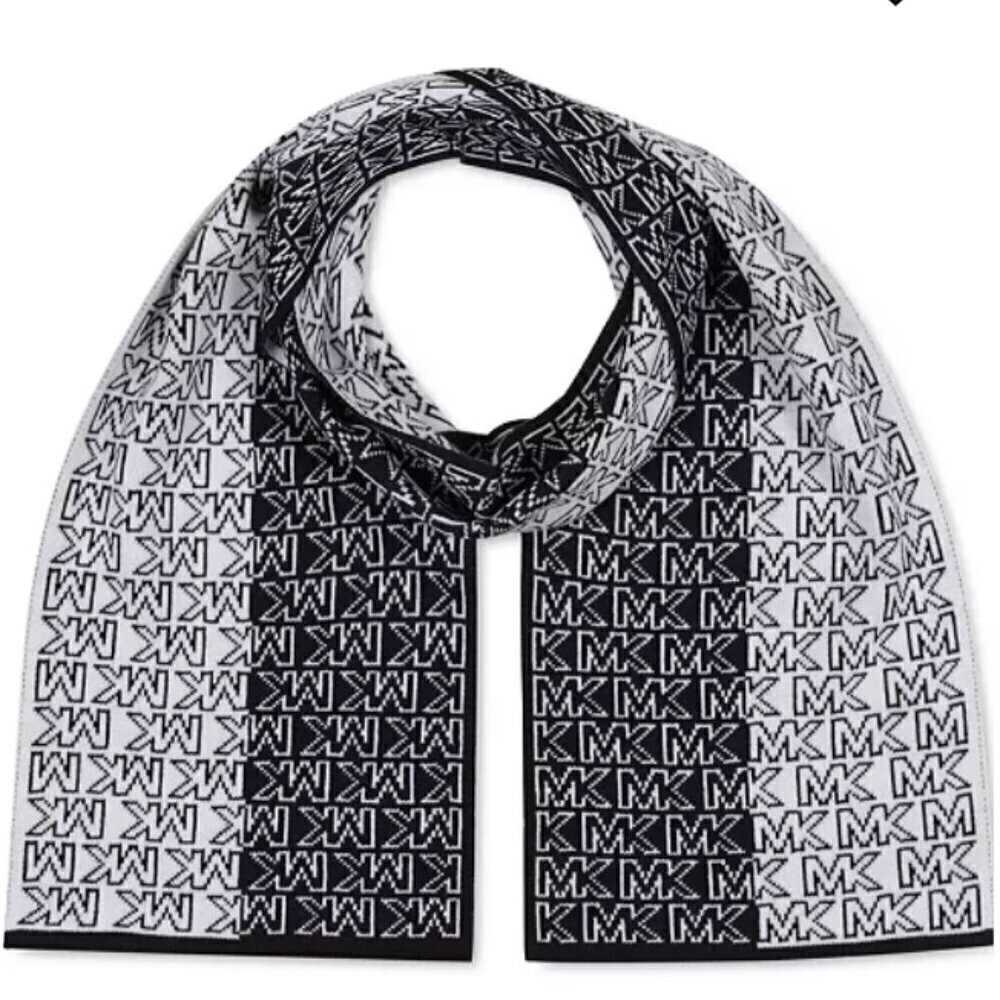 Michael Kors Colorblocked Logo Scarf, Black and White